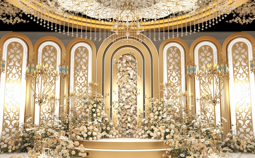 邹城香槟色调婚礼堂效果展示